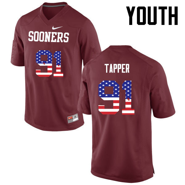 Youth Oklahoma Sooners #91 Charles Tapper College Football USA Flag Fashion Jerseys-Crimson